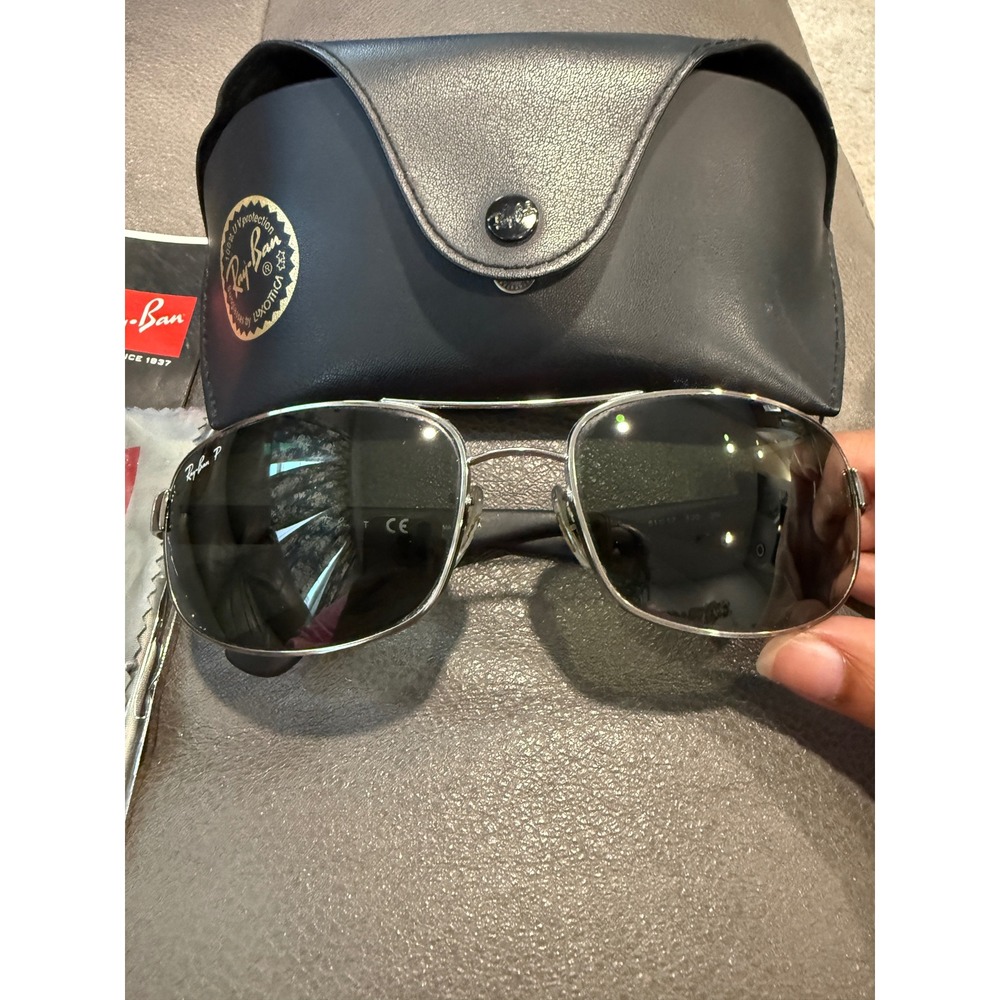 Ray-Ban RB3445 004 Gunmetal Polarized Rectangular Sunglasses with Case